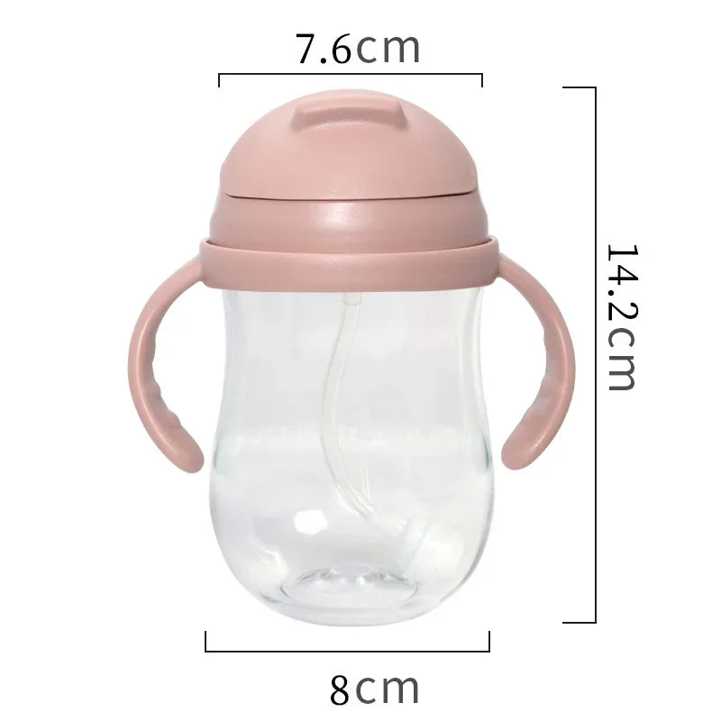300ML Children's Drinking Water Bottle with Straw Baby Portable Bottle with Handle Outdoor Training Cup Mother Baby Products