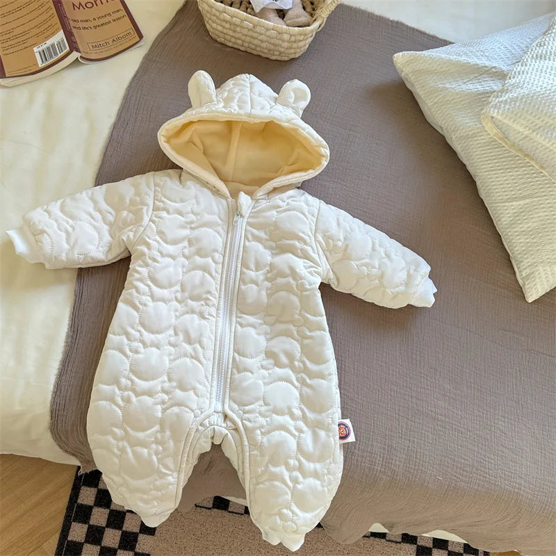 MILANCEL Winter Baby Rompers Toddler Girls Jumpsuits Fur Lining Boys Clothes Thicken Warm Baby Outfit