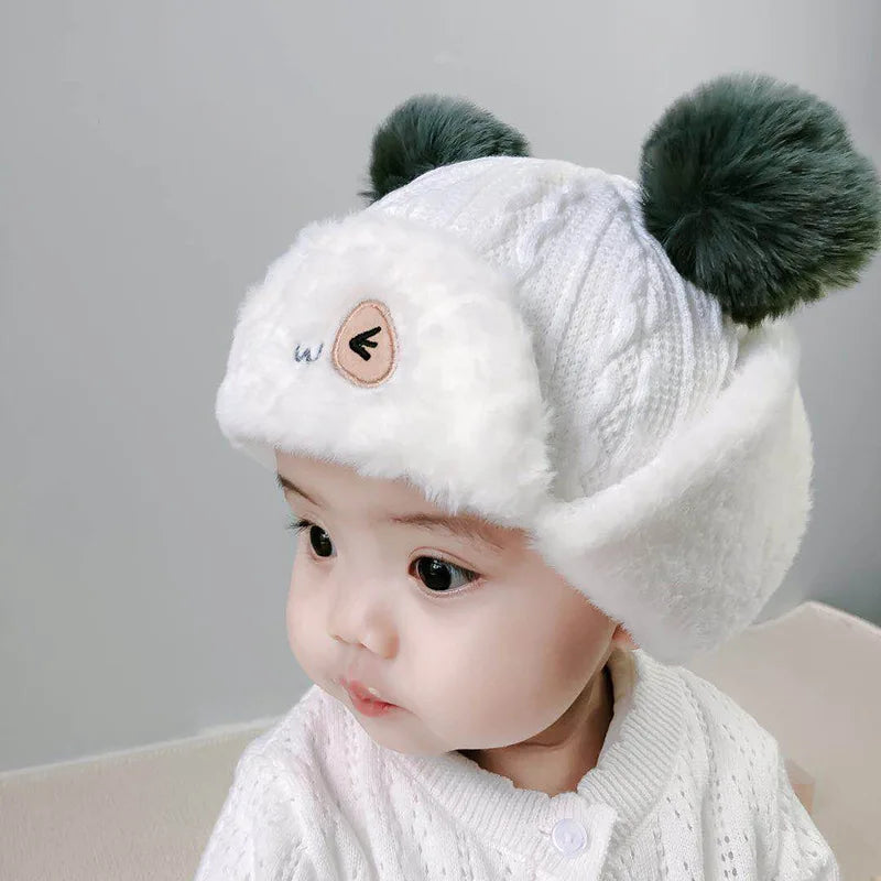 Cute Baby Plush Hat Autumn Winter Warm Cap Infant Boys Girls Bonnet Cartoon Solid Kids Warm Earflap Hat Toddler Accessories