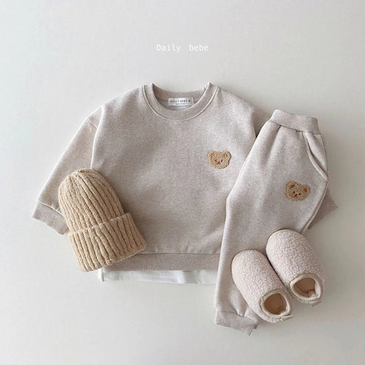 Winter Warm Velvet Newborn Set Baby Girls Clothese Little Bear Embroidery Sports Pullover Top+Pant 2Pcs Wool Lining Clothing