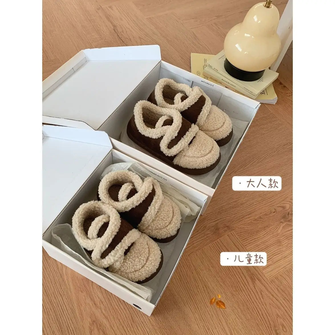 Winter Plush Children's Shoes Parent-child Boots Children's Lamb Wool Cotton Shoes Winter Warm Boys Girls Plush Bean Shoes