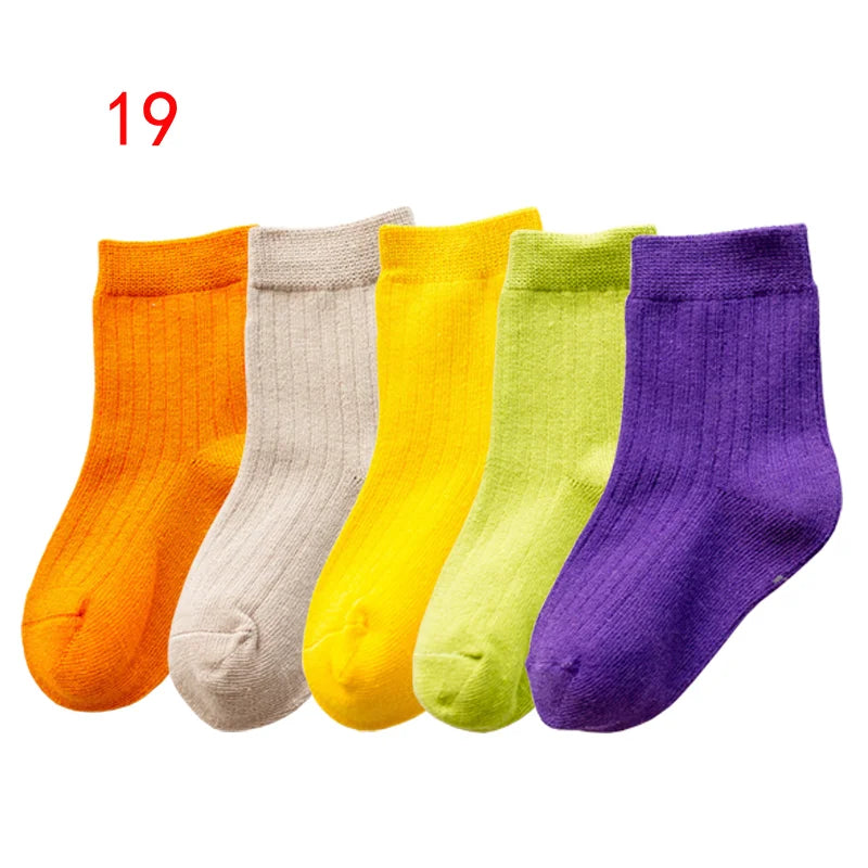 5Pair/lot New Children's Socks Solid Color Boys Girls Casual Socks