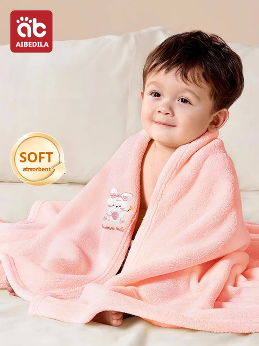 AIBEDILA Toddler Bathrobe Infant children's Coral Velvet Embroidery Bath Towel Soft Skin-friendly Absorbent Towels Kid's Bathing