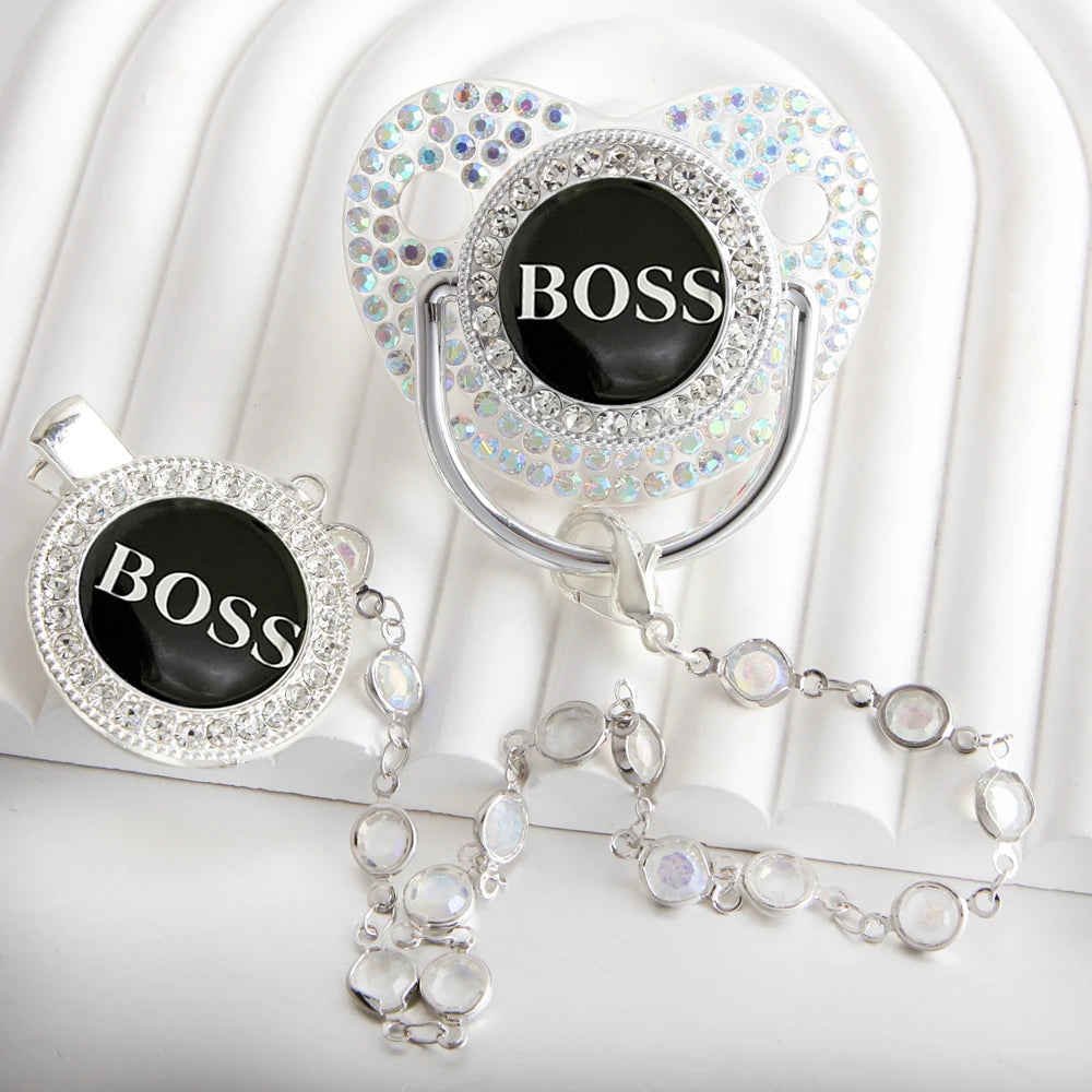Bling Weaning Pacifier Luxury Baby Pacifier With Chain Clip Newborn Baby Dummy Soother Nipple With Gem