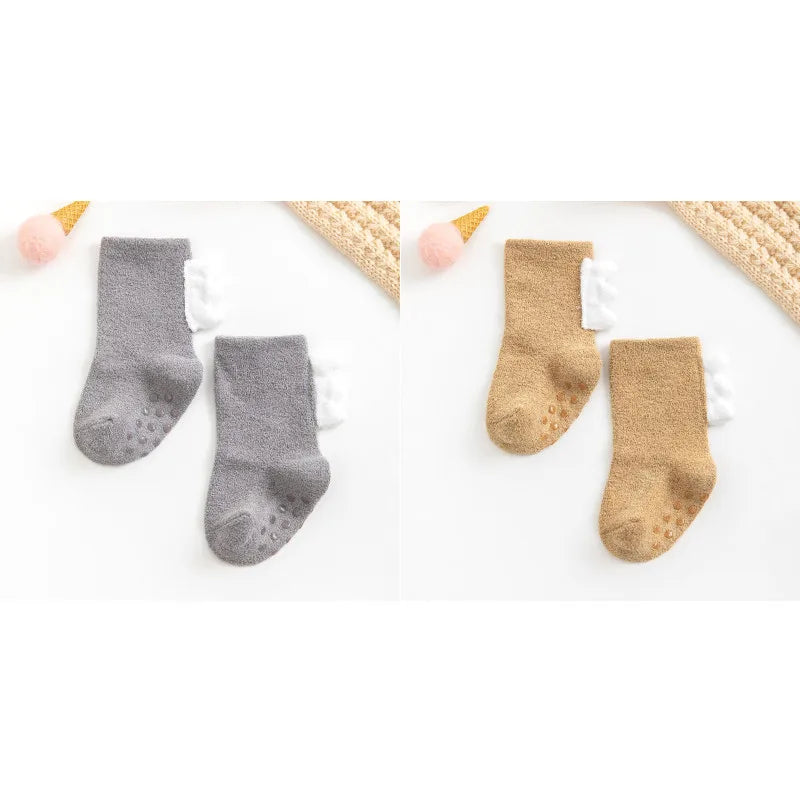 2Pairs Lovely Cute Cartoon Dinosaur Kids Baby Socks Girl Boy Non-slip Floor Socks Animal Infant Soft Cotton Thick Warm Leg Socks