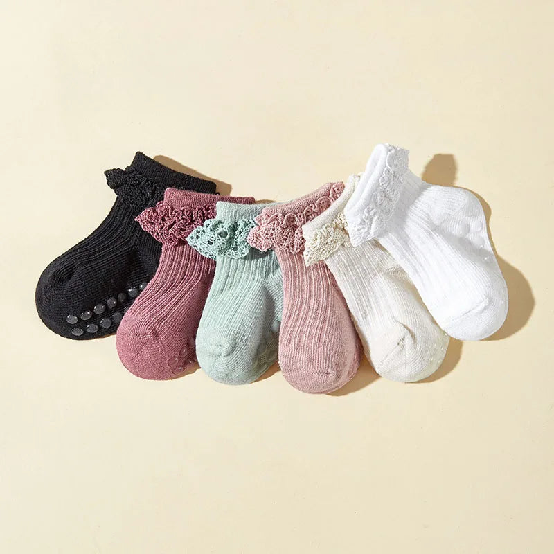 2024 New Autumn 6 Pairs a Lot Infant Girls Cute Glue Dispensing Walking Socks Baby Floor Socks 0-3Y