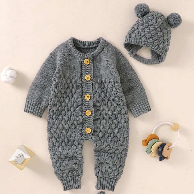 0-24M Newborn Baby Romper Shoes Gloves Set Knit Girl Boy Jumpsuit Boot Mitten Solid Toddler Infant Long Sleeve Knit Clothing