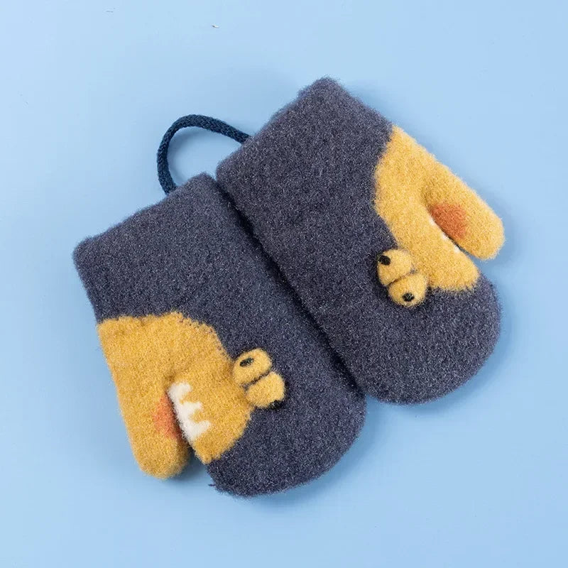 3-5Y Kids Gloves Winter Baby Knitted Thickened Gloves Cartoon Toddler Full Fingers Mittens Warm Windproof Glove for Boys Girls