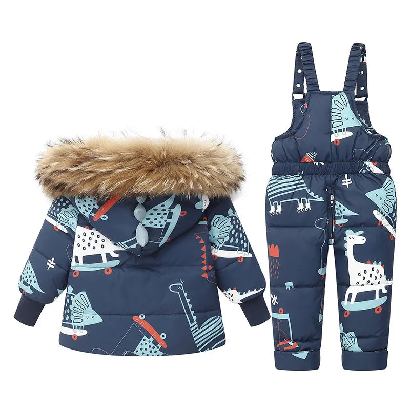 Children Winter Warm Down Jacket Parka Boy Baby Overalls toddler Girl Clothes Kids dinosaur Clothing Set Hooded Coat Snowsuit