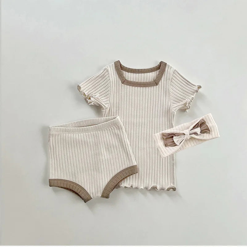 0-24M Newborn Kid Baby Boy Girl Clothes Set Summer Cotton Short Sleeve Top T Shirt Shorts Set Cute Stretch 2pcs Outfit Set