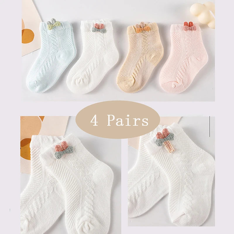 4pcs Newborn Socks Baby Summer Thin Cute Cute Mid Tube Short Socks Fashion New Baby Boneless Breathable Mid Tube Socks
