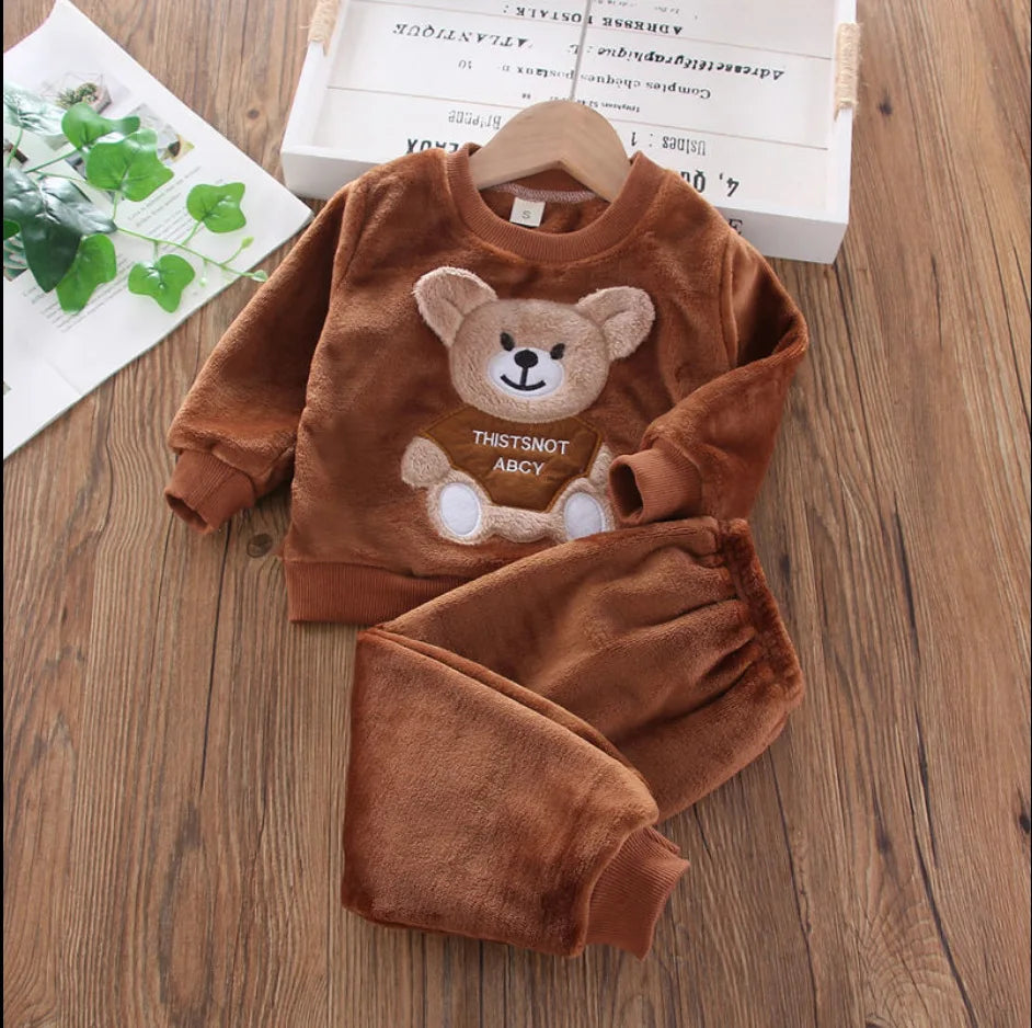 2023 Winter Baby Boy Clothes Sets Autumn Cotton Thick Warm Hooded Sweater Cartoon Cute Bear Three-Piece Baby Girl Suit 0-5Y