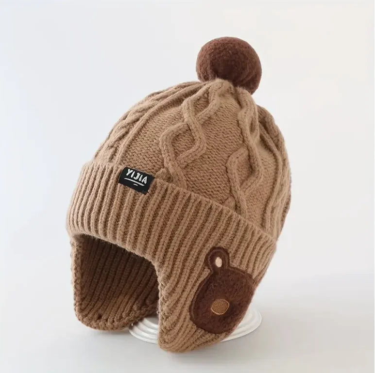Kids' Winter Hat with Ear Flaps - Soft Warm Knit Beanie for Boys & Girls, -5 Years Comfortable Headwear, Outdoor Playwear