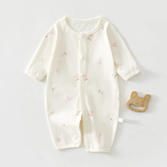 AYNIGIELL Summer Baby Mesh Jumpsuit, Pure Cotton Thin Design Baby Long Sleeved Air-conditioned Clothing Pajamas Newborn Clothing