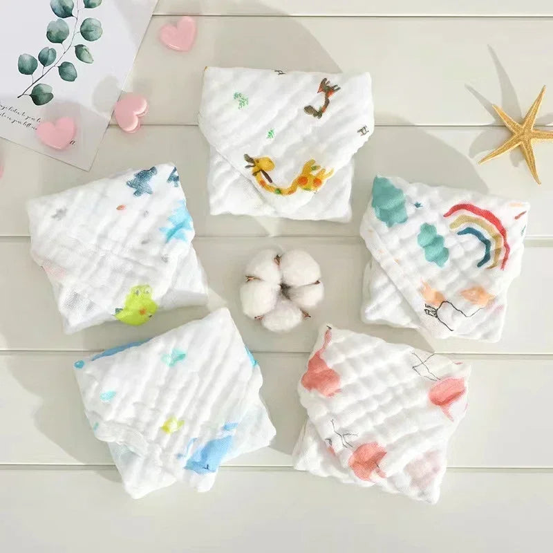 1pcs/5pcs Baby Towels 25*25CM 6 Layers Cotton Muslin Soft Infant Hand Towel Handkerchief Bathing Washcloth Newborn Baby Items