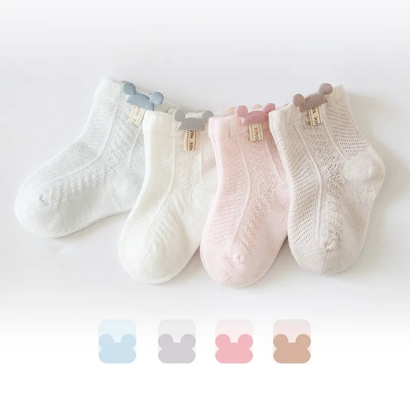 4pcs Newborn Socks Baby Summer Thin Cute Cute Mid Tube Short Socks Fashion New Baby Boneless Breathable Mid Tube Socks