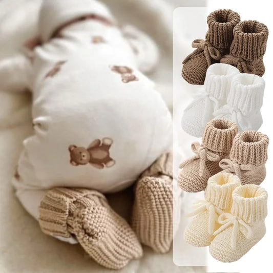 Newborn Baby Cute Bow Tie Knitted Walking Shoes Autumn Winter New Baby Soft Knitted Woolen Floor Crawling Socks for 0-12Months
