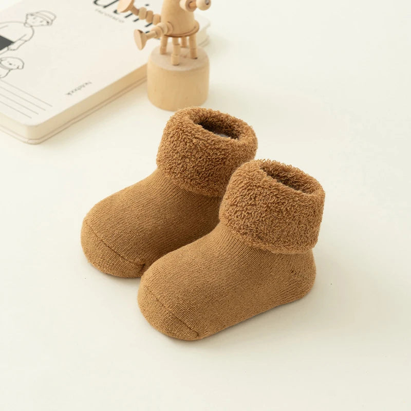 Solid Color Baby Socks Winter Thicken Warm Newborn Boy Girl Floor Socks Toddler Kids Non-slip Terry Socks