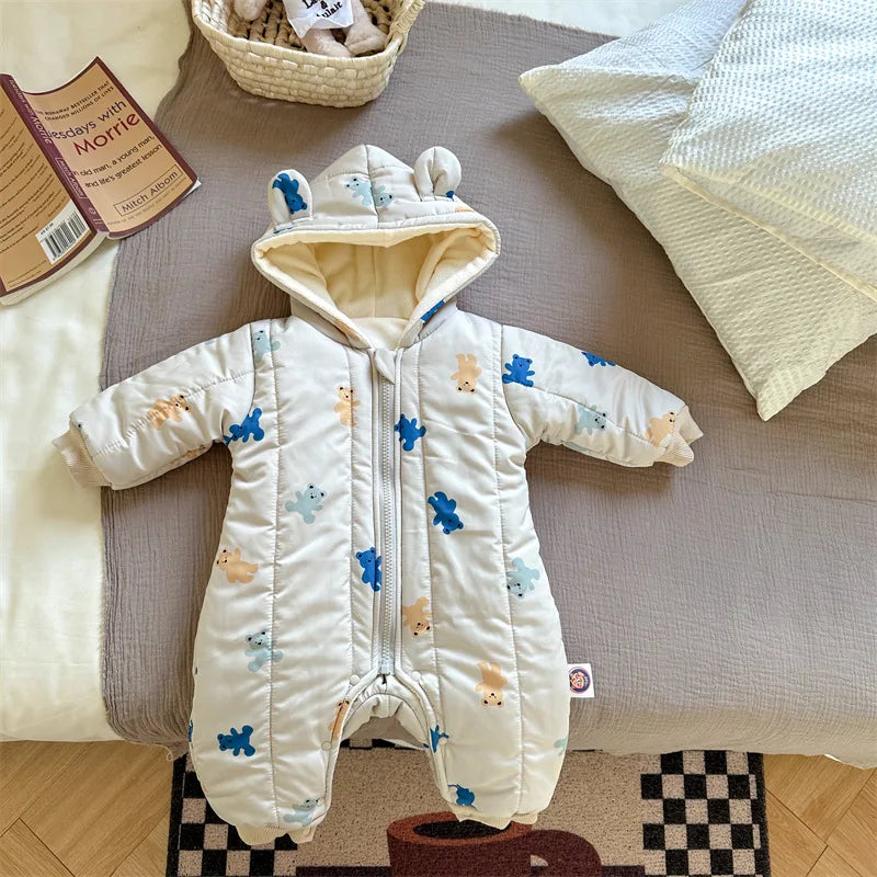 MILANCEL Winter Baby Rompers Toddler Girls Jumpsuits Fur Lining Boys Clothes Thicken Warm Baby Outfit
