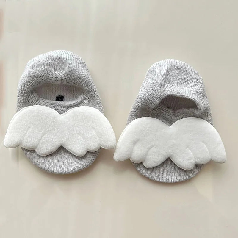 Baby Boys Angel Wing Socks Elastic Cotton Solid Color Newborn Socks Girls Spring Summer Anti-slip Floor Low-cut Socks for 0-3Yrs