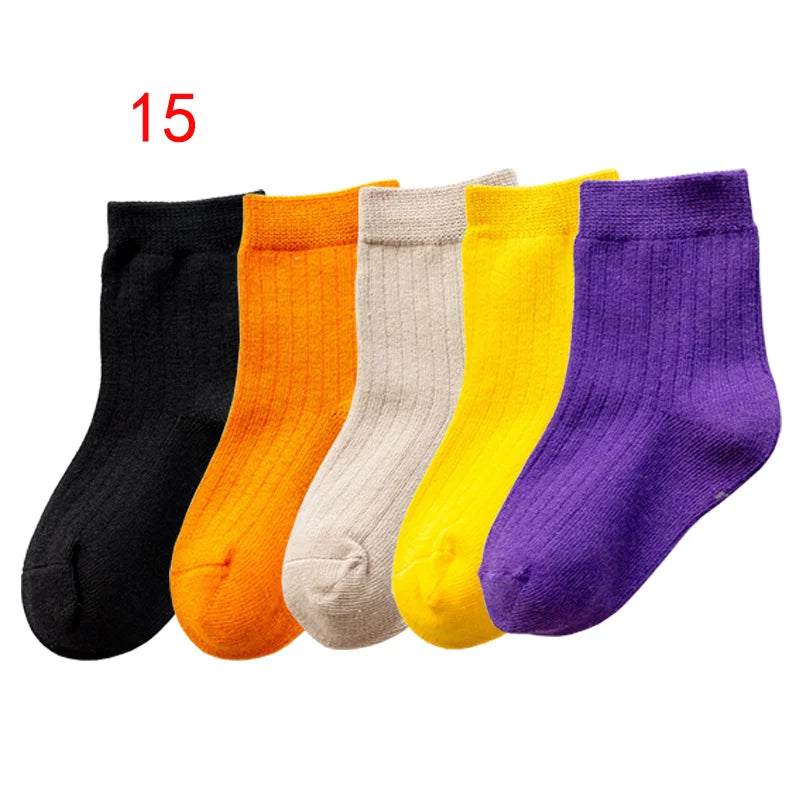 5Pair/lot New Children's Socks Solid Color Boys Girls Casual Socks
