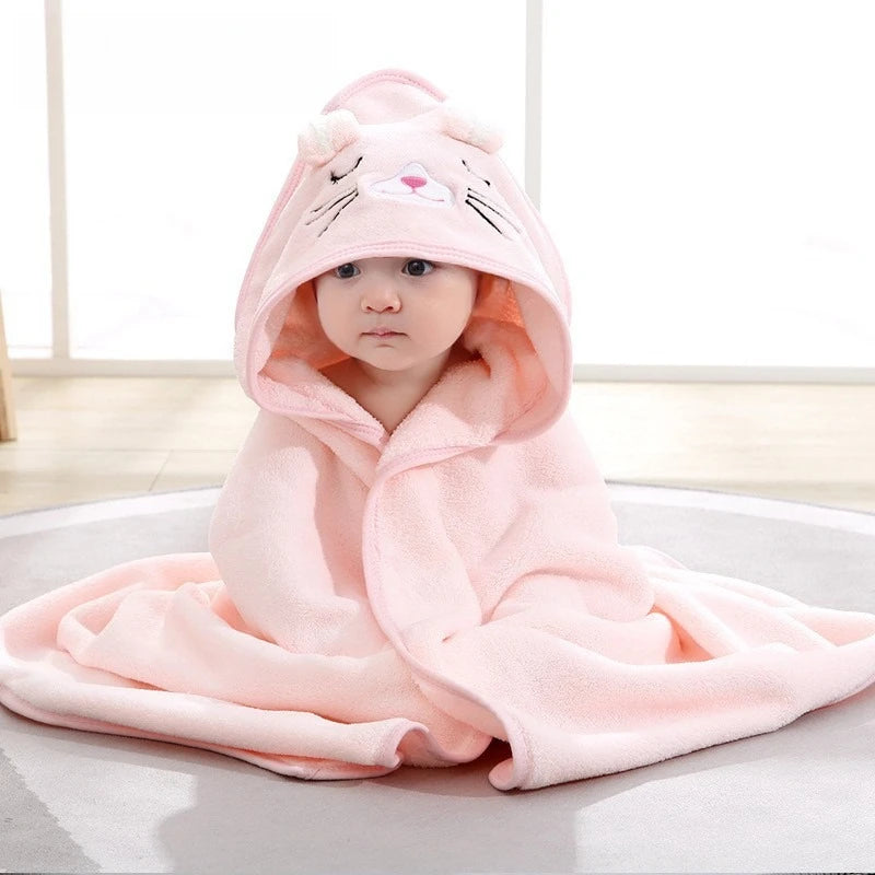 Toddler Bathrobe with Hood Boy Girl Infant Bath Towel Blankets Swaddle Cartoon Coral Fleece Towel Blanket Newborn Kids Bedding