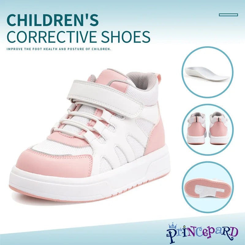 Princepard Kid Sneakers with Ankle Support Pink Blue  Orthopedic Casual Shoes Boys Girls with Corrective Insole for Flat Feet