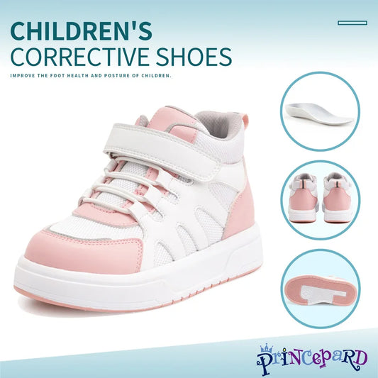 Princepard Kid Sneakers with Ankle Support Pink Blue  Orthopedic Casual Shoes Boys Girls with Corrective Insole for Flat Feet
