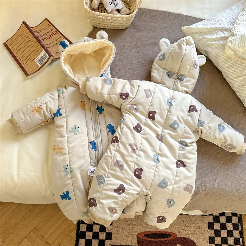MILANCEL Winter Baby Rompers Toddler Girls Jumpsuits Fur Lining Boys Clothes Thicken Warm Baby Outfit