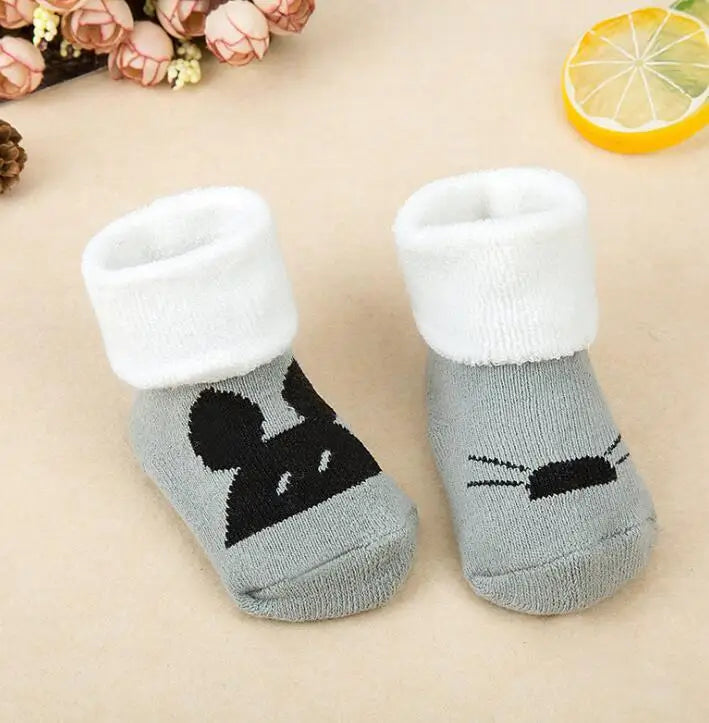 21 Color Baby Socks Boy Girl Winter Cute Bear Puppy Newborn Kids Children Infant Toddler Terry Warm Slipper Striped  Star Dot