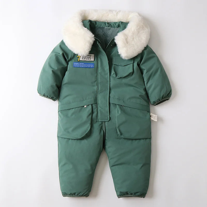 Kids Padded Cotton Bodysuit Clothes 2023 New Winter Baby Thick Plus Velvet Warm Rompers Girls Boys Ski Suit Overalls 1-5 Years