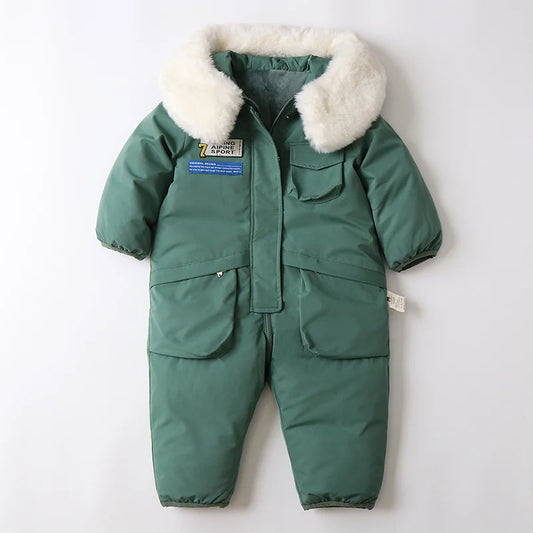 Kids Padded Cotton Bodysuit Clothes 2023 New Winter Baby Thick Plus Velvet Warm Rompers Girls Boys Ski Suit Overalls 1-5 Years
