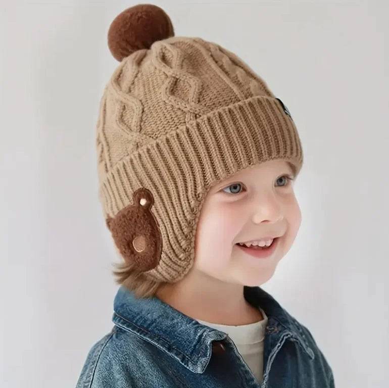 Kids' Winter Hat with Ear Flaps - Soft Warm Knit Beanie for Boys & Girls, -5 Years Comfortable Headwear, Outdoor Playwear