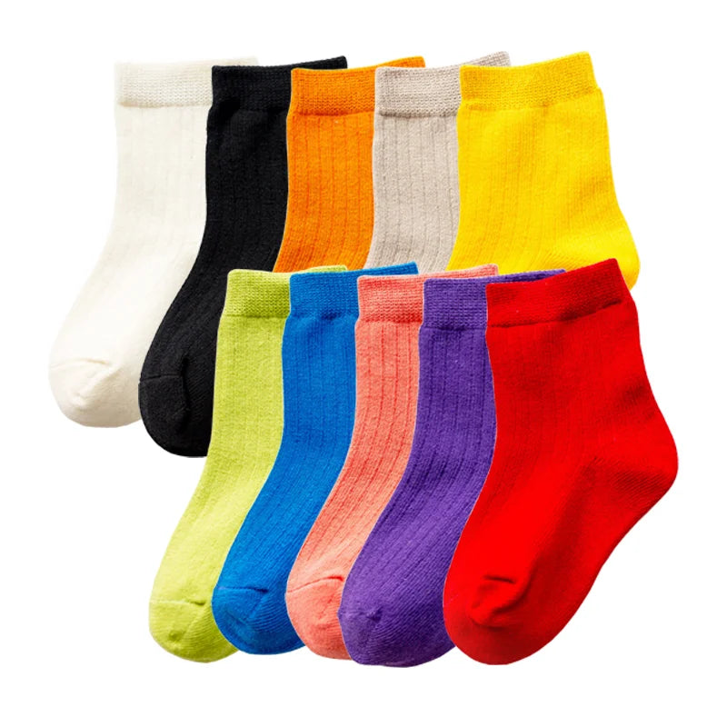 5Pair/lot New Children's Socks Solid Color Boys Girls Casual Socks