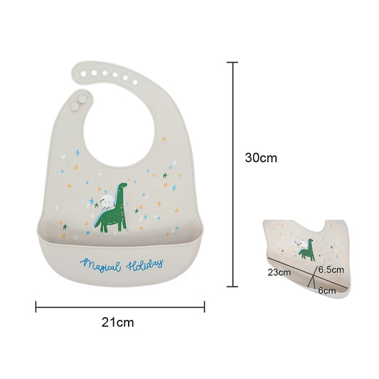 Waterproof Baby Bibs For Kids Eating Stuff Soft Silicone Cartoon Crocodile Printed Baby Apron Bib Reusable Baby Feeding Apron