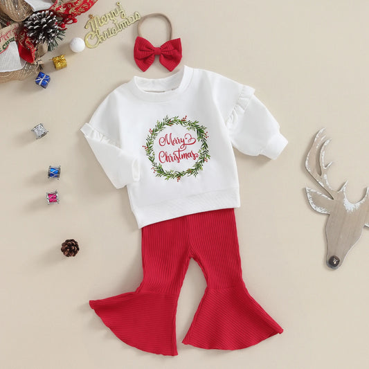 ma&baby 6M-4Y Christmas Infant Toddler Kid Baby Girl Clothes Sets Letter Ruffle Tops Pants Xmas Costumes Toddler Outfits D24