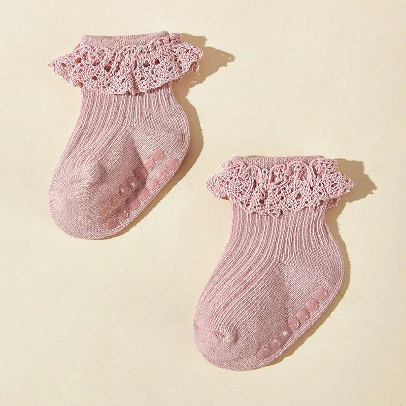 2024 New Autumn 6 Pairs a Lot Infant Girls Cute Glue Dispensing Walking Socks Baby Floor Socks 0-3Y