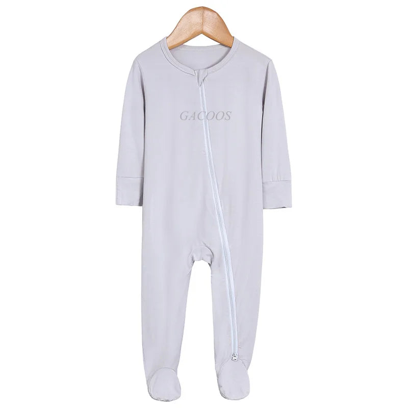 Bamboo Fiber Baby Zipper Foot Romper Baby Boy Girl Clothes Newborn Onesie Baby Jumpsuit Solid Long-Sleeve Baby Pajamas 0-24Month