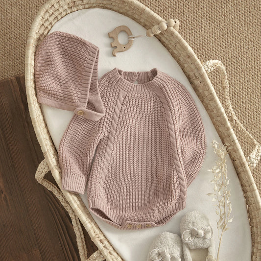 ma&baby 0-18M Newborn Infant Toddler Baby Girl Boy Rompers Warm Knit Jumpsuit Long Sleeve Soft Outfits + Hats Clothing