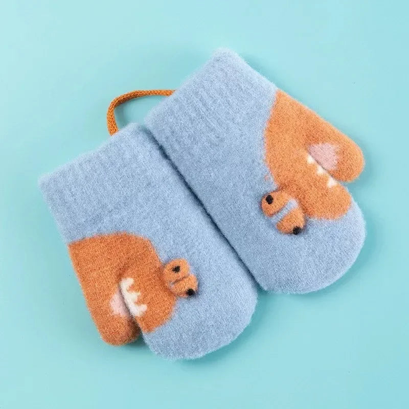 3-5Y Kids Gloves Winter Baby Knitted Thickened Gloves Cartoon Toddler Full Fingers Mittens Warm Windproof Glove for Boys Girls