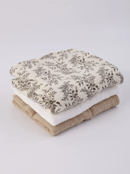 3PCS/set Boho Solid Floral Soft Breathable Newborn Baby Receiving Blanket Muslin Swaddle Blankets