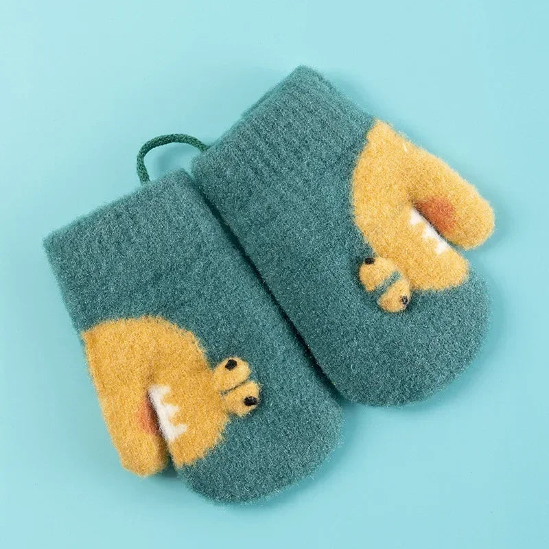 3-5Y Kids Gloves Winter Baby Knitted Thickened Gloves Cartoon Toddler Full Fingers Mittens Warm Windproof Glove for Boys Girls