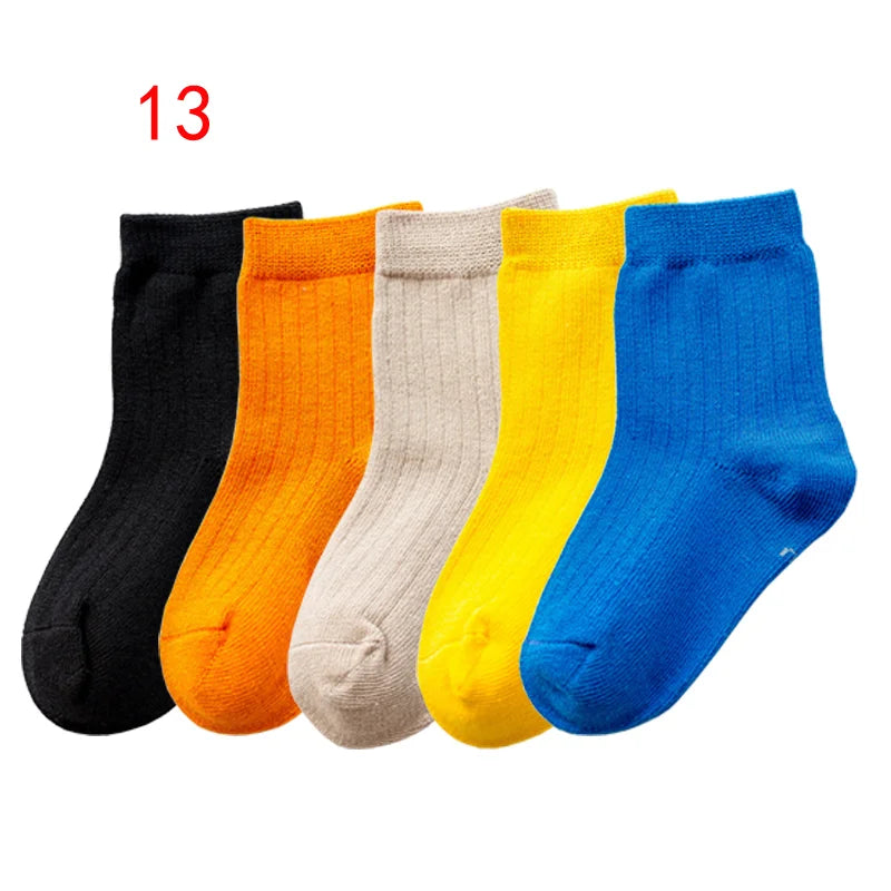 5Pair/lot New Children's Socks Solid Color Boys Girls Casual Socks