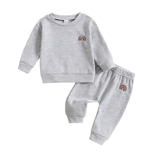 INS Infant Baby Boy Girl Rainbow Clothes Set Long Sleeve Cotton Sweatshirts Tops+Spring Pant Newborn Boy Outfits Autumn Clothing