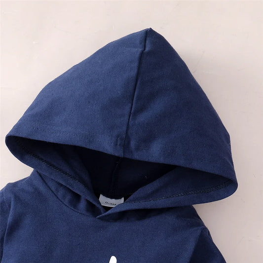 2PCS Fashion Baby Boy Autumn Clothing Set Hooded Long Sleeved Jumpsuit+Pants Sports Style Outfit for Infant 0-24 Months Blue&Red