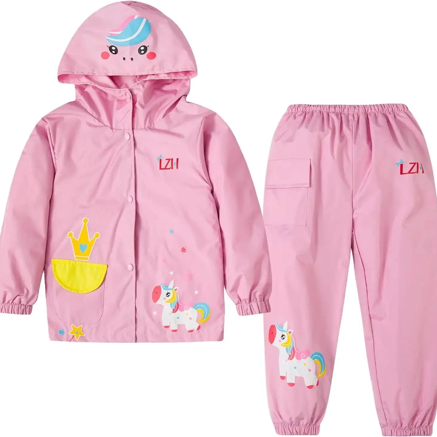 Boys Girls Set autumn and winter Toddler Hood Rain Suit Girls Unicorn Waterproof Coat and pant spcs Sets Kids Clothes 1-5year