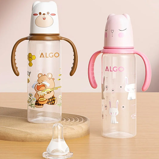 8.12 oz polypropylene baby bottle with handle - leak proof standard caliber, durable PP material and silicone nipple, ideal gift
