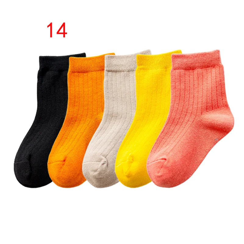 5Pair/lot New Children's Socks Solid Color Boys Girls Casual Socks