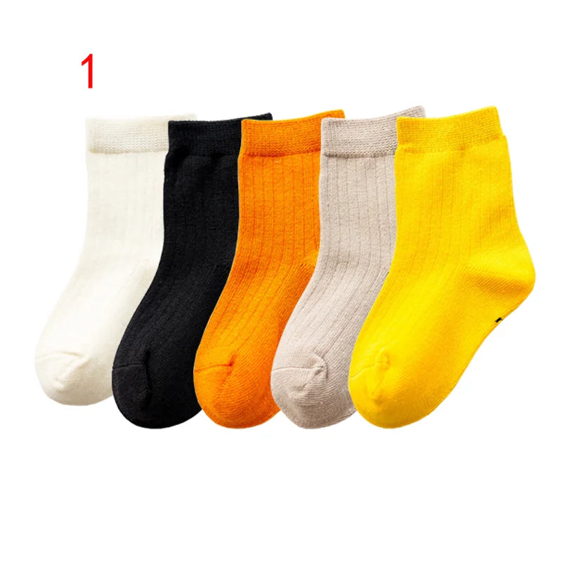 5Pair/lot New Children's Socks Solid Color Boys Girls Casual Socks