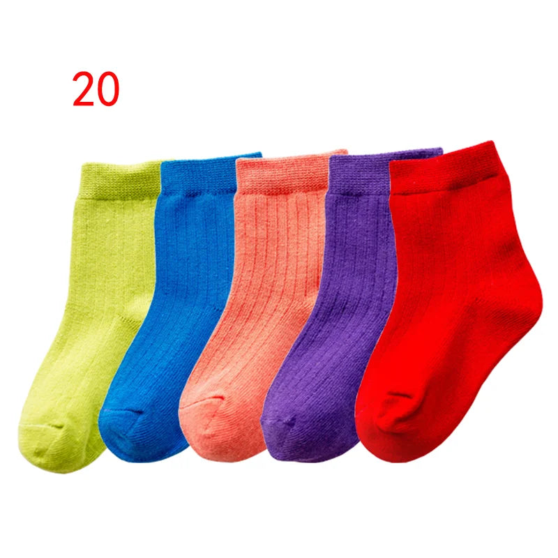 5Pair/lot New Children's Socks Solid Color Boys Girls Casual Socks